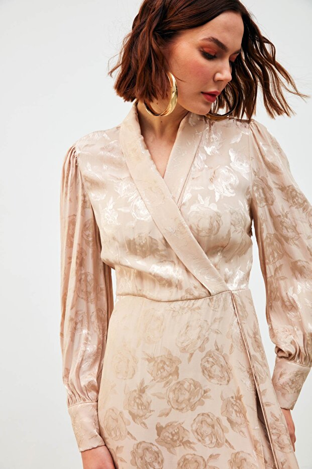 Rochie lungă cu model dublu - Bej - 2