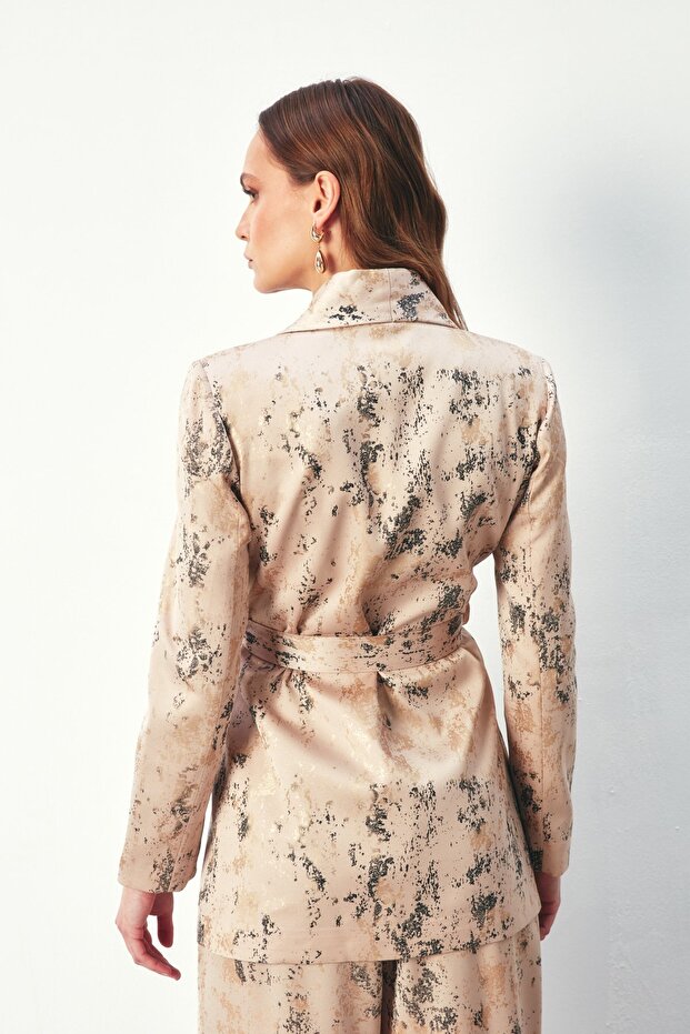 معطف طويل مزين بنقشة لامعة - بيج - 5