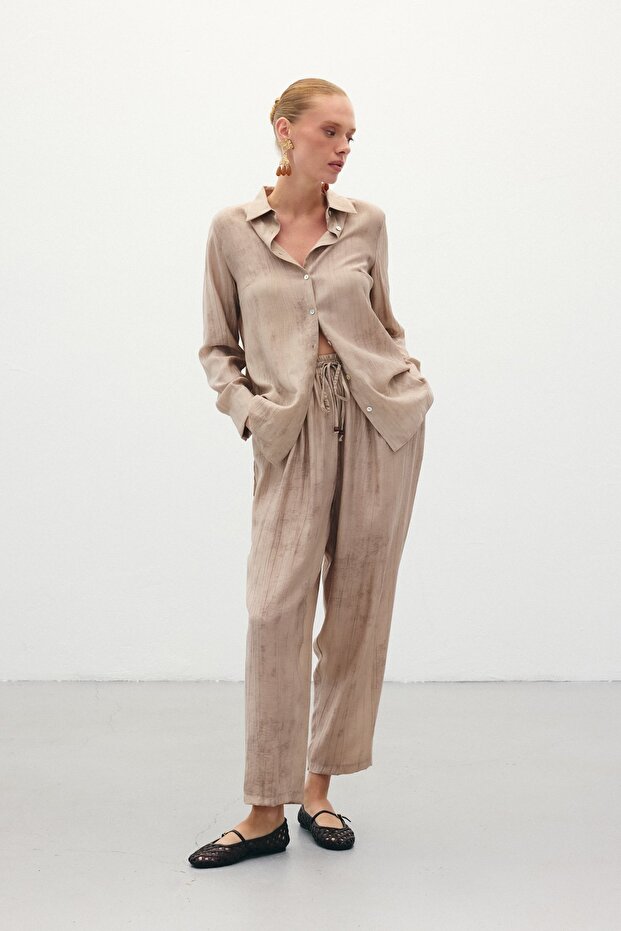 بنطلون منقوش غارق - بيج - 3