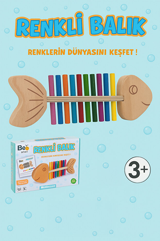 Bee Smart Montessori Colorful Fish Bone Wooden Educational Toy – with 30 Task Cards (Ages 3+)