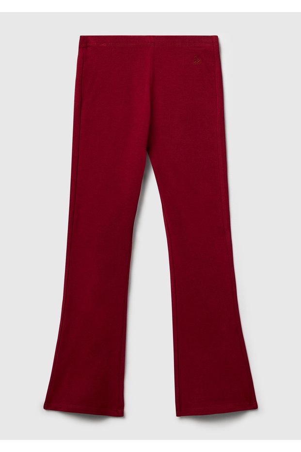 Girl's Burgundy Wide Leg Leggings with Logo Detail
