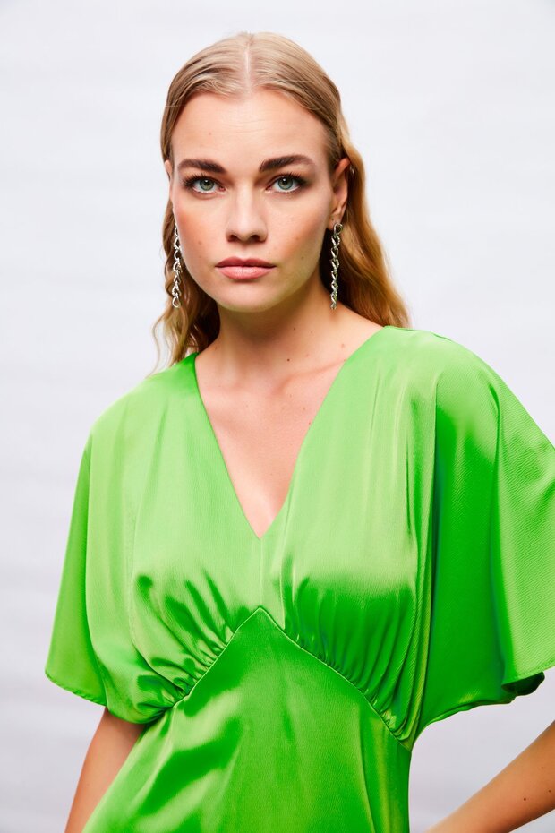 Yarasa Kol Mini Elbise - Açık Yeşil - 8