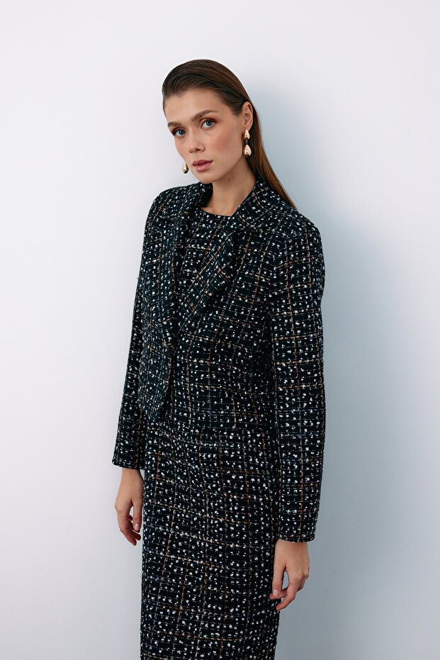 سترة قصيرة من التويد بأزرار - أسود - 4