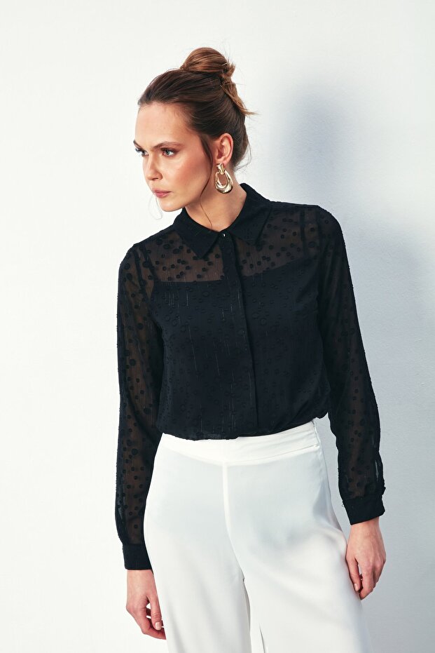 قميص كلاسيكي منقوش - أسود - 3