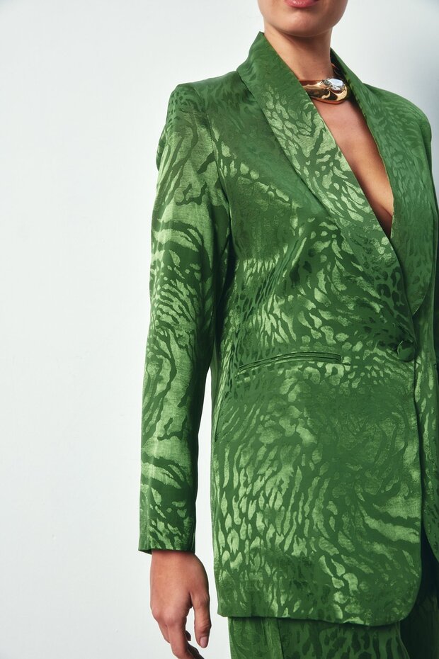 Shawl Collar Patterned Jacket - Green - 6