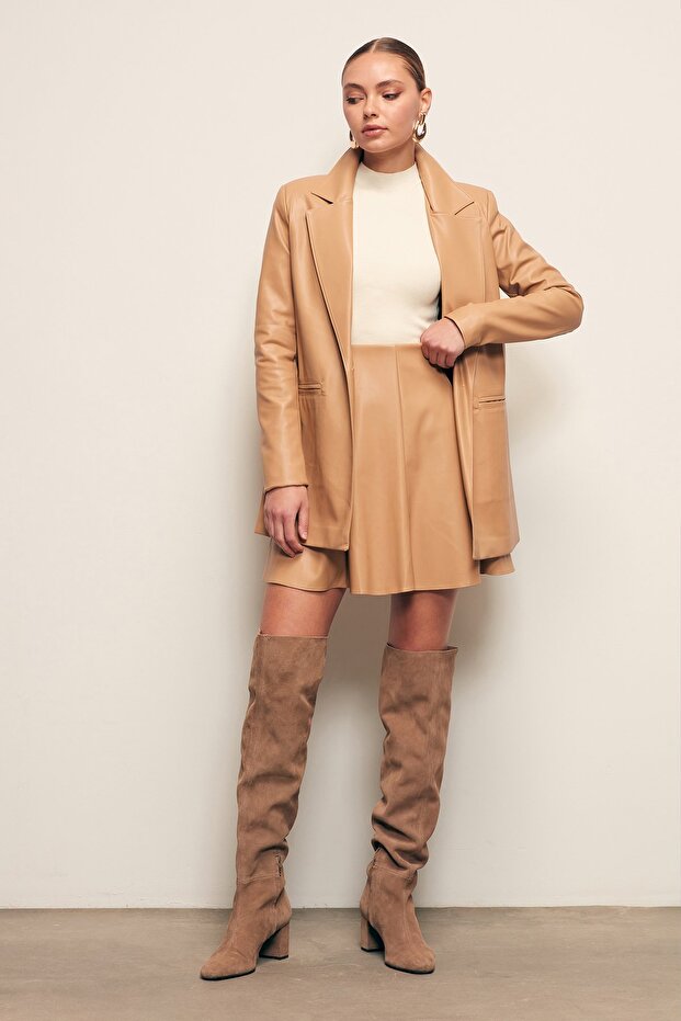 Mini Deri Etek - Camel - 2