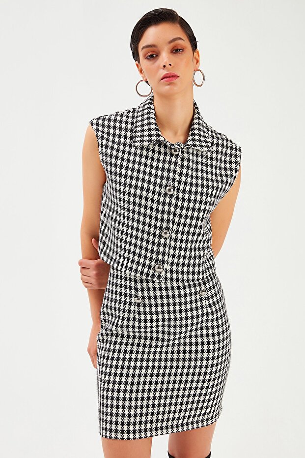 سترة بنقشة مربعات - أسود - 3