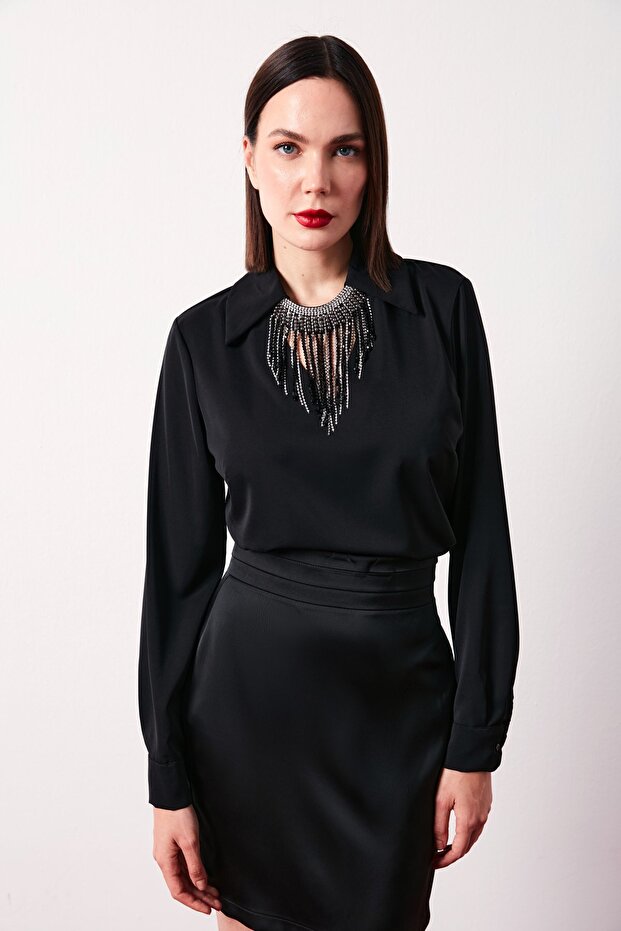 Kolyeli Salaş Bluz - SİYAH - 5