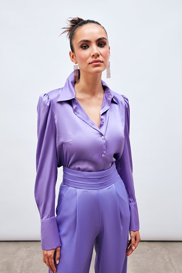 Padded Satin Shirt - Purple