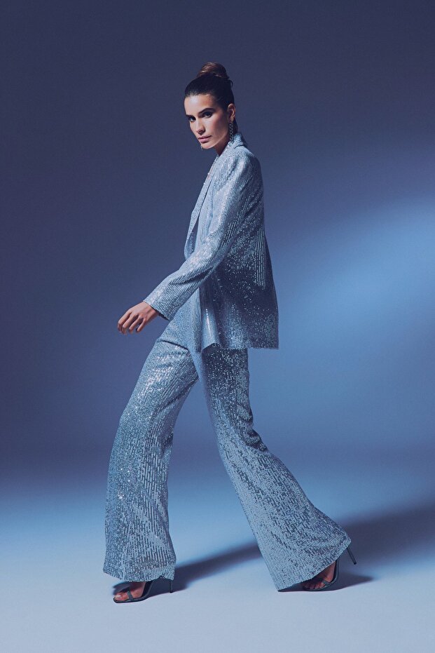 جاكيت فضفاض مزين بالترتر - رمادي - 5