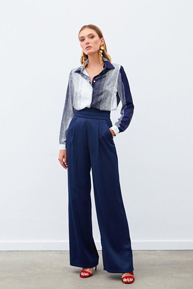 قميص سادة منقوش - أزرق داكن - 4