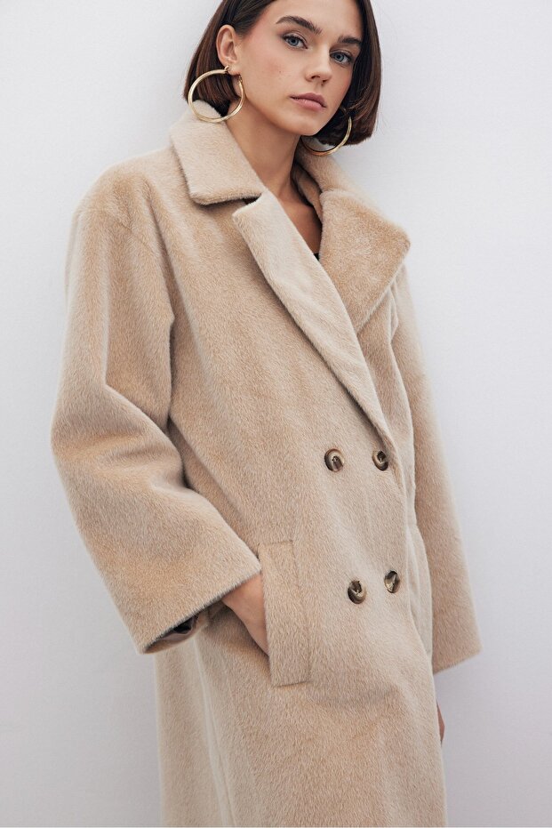 معطف كاشي بأزرار - بيج - 6