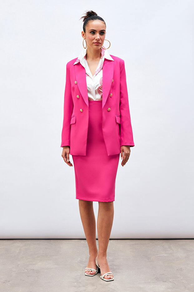 Buttoned Blazer Jacket - Fuchsia - 4