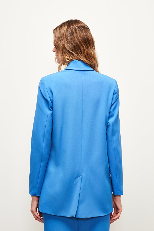 سترة بتفاصيل أزرار وصف أزرار مزدوجة - لون نيلي - 7