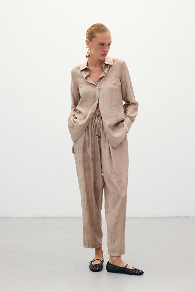 بنطلون منقوش غارق - بيج - 2