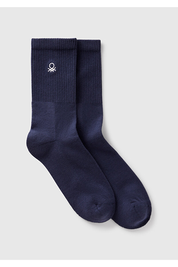 Unisex navy blue benetton logo socks