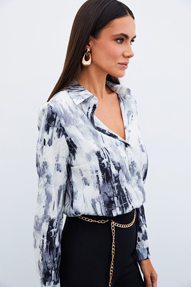 Patterned Plain Shirt - Black - 6