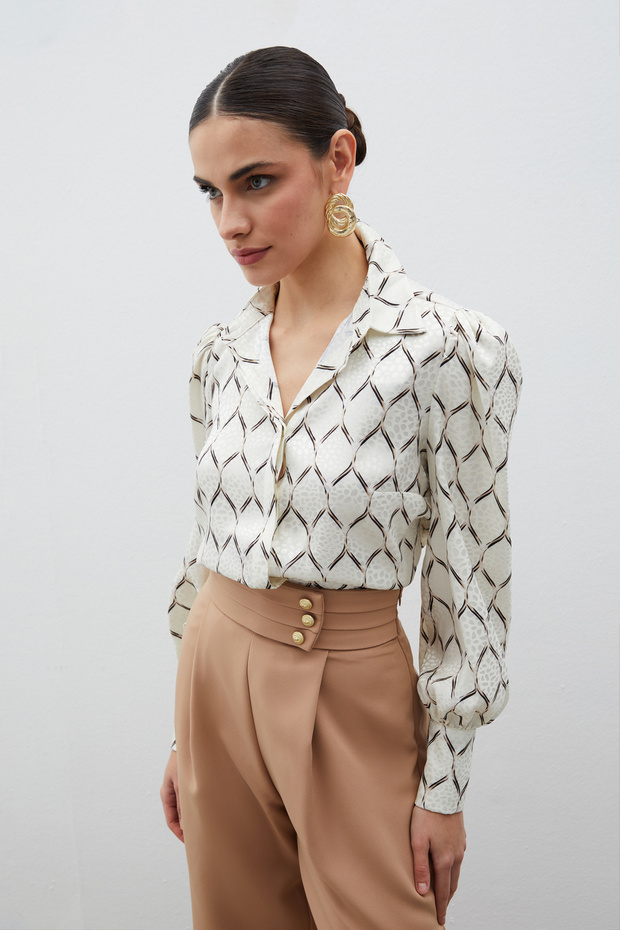 قميص منقوش من الساتان - بيج - 4