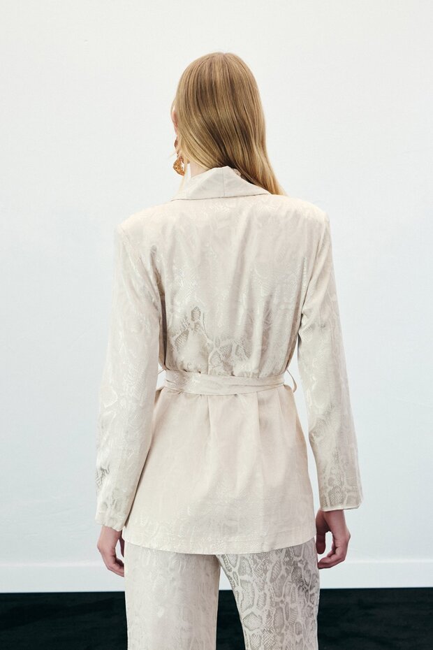 جاكيت طويل بنقشة ثعبان - بيج - 8