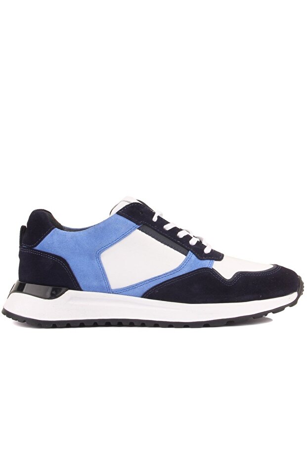 - Navy Blue, Blue Suede, White Leather Lace-Up Men's Casual Shoes 101-7057-H1071