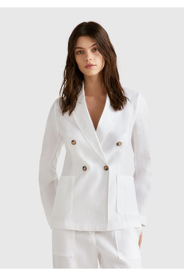 Women's White 100% Linen Jacket
