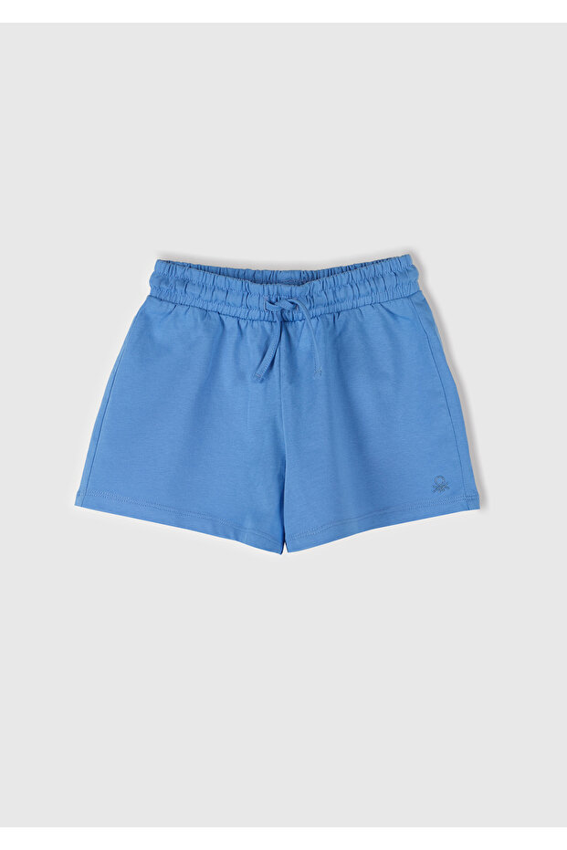 Girls' Blue Logo Embroidered Drawstring Shorts