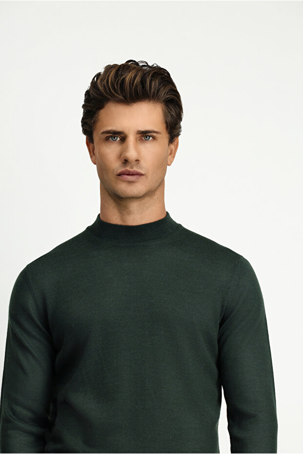 Yarım Balıkçı Yaka Regular Fit Yünlü Basic Örme Triko Kazak - 3