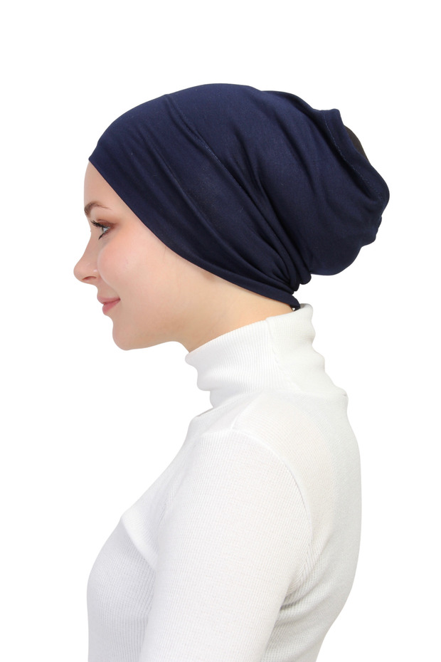 Practical Hijab Tube Bonnet – Snap-On, Non-Slip, Breathable, Four Seasons Use - Navy Blue