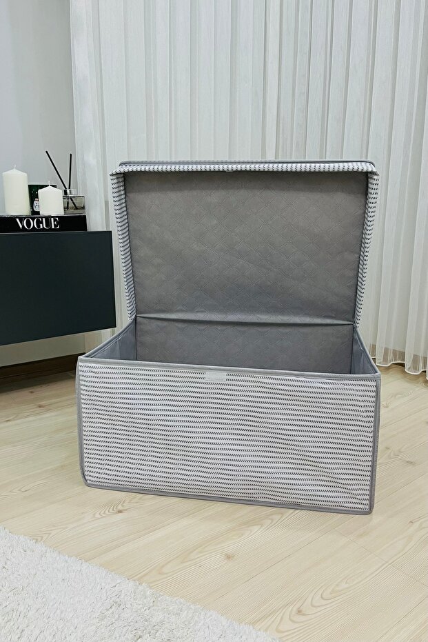 Set of 3 Gray Line Pattern Multi-Purpose Storage Box, Box Storage Box Organizer Toy Box - 2