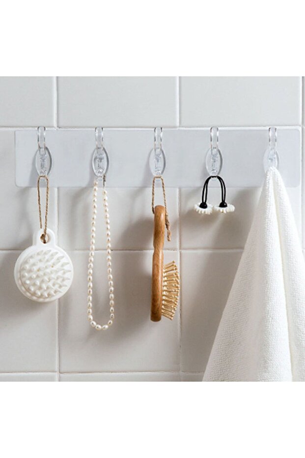 5’li Şeffaf Güçlü Yapışkanlı Kapı & Duvar Askısı | 6x6 cm | Kendinden Yapışkanlı | Ağır Yük Taşıma - 2