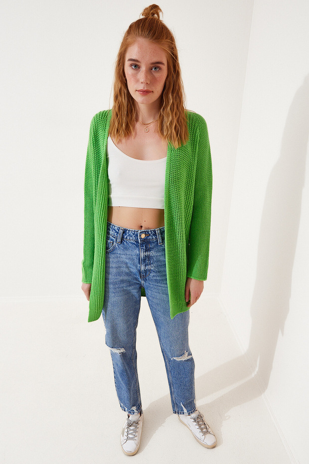 Selanik Örgü Basic Triko Hırka AÇIK YEŞİL LYG0004 - 5