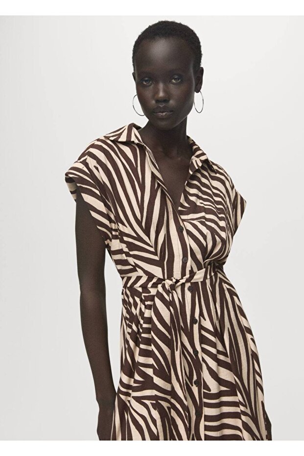 Desenli gömlek elbise - 1