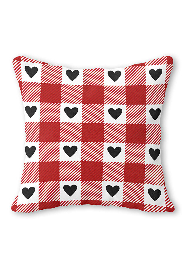 Red Gingham Heart Throw Pillow Cover - 1