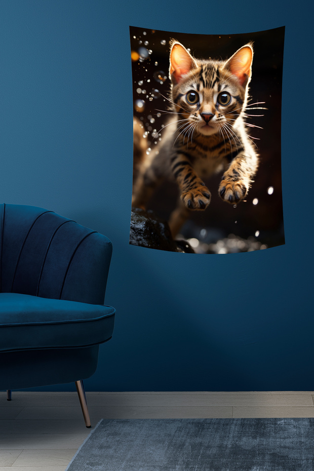 غطاء حائط منقوش على شكل قطة قطيفة - 3