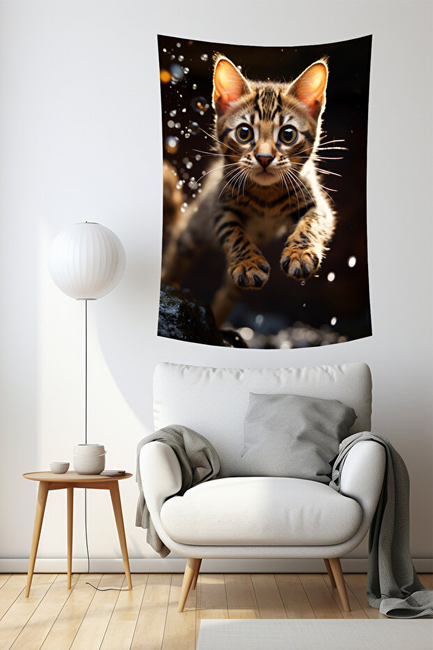 غطاء حائط منقوش على شكل قطة قطيفة - 1