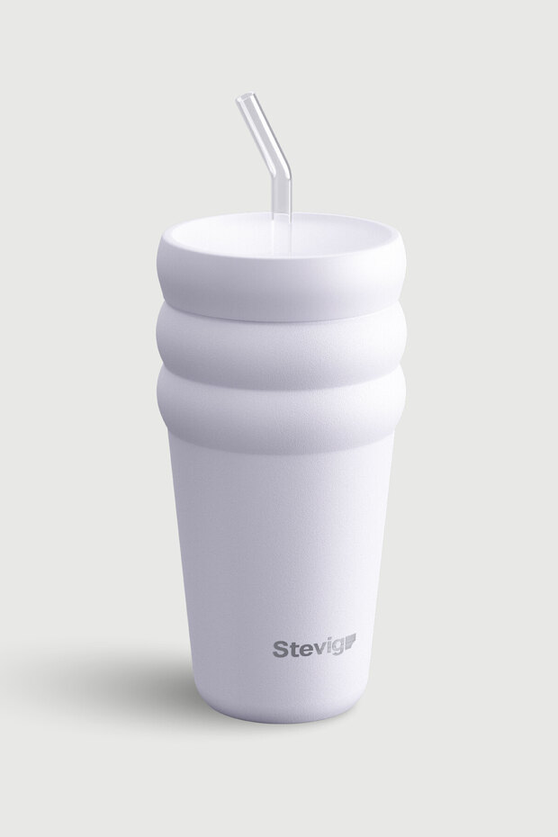 3 Bubble Two-Cap Straw Tumbler Çelik Termos 600 ML Lilac Hint ST-245 - 1
