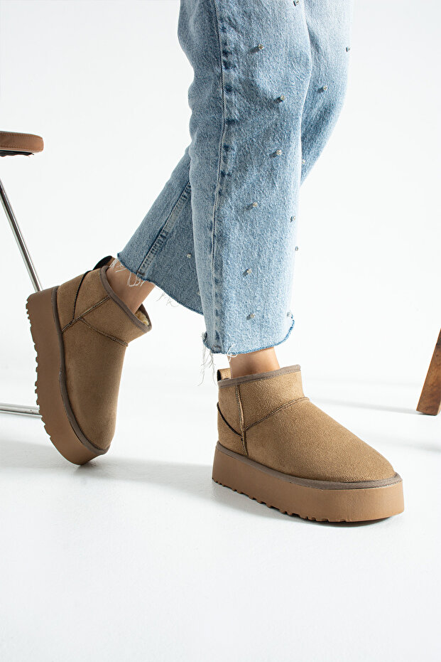 Μπότες με χοντρή σόλα από μαλλί βιζόν και σουέντ - 7