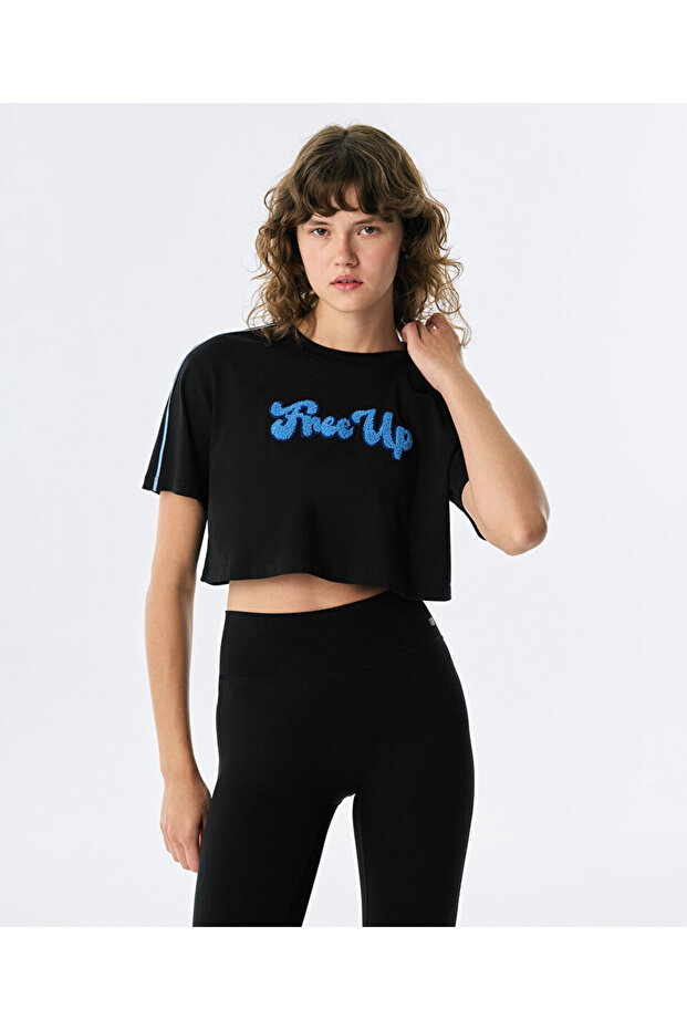 SLOGAN NAKIŞLI CROP TİŞÖRT - 1