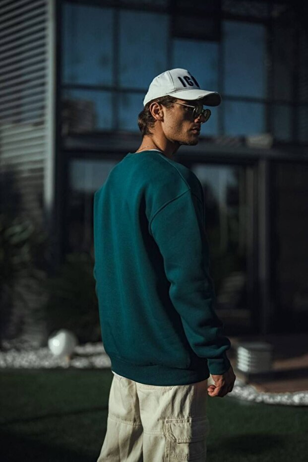 Basic İndigo Unisex Oversize Premium Sweatshirt - 6