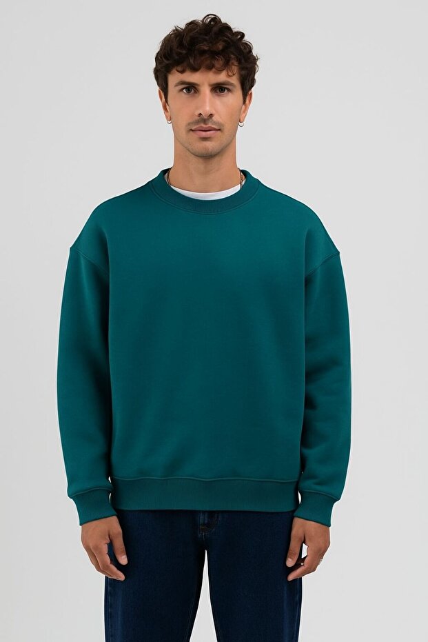 Basic İndigo Unisex Oversize Premium Sweatshirt - 1