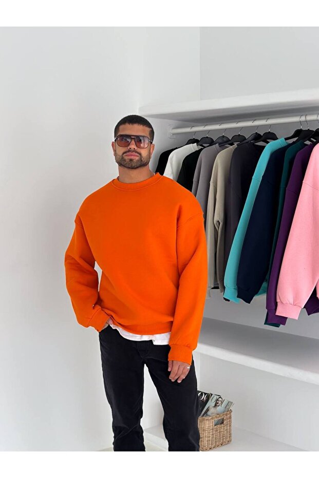 Basic Turuncu Unisex Oversize Premium Sweatshirt - 6
