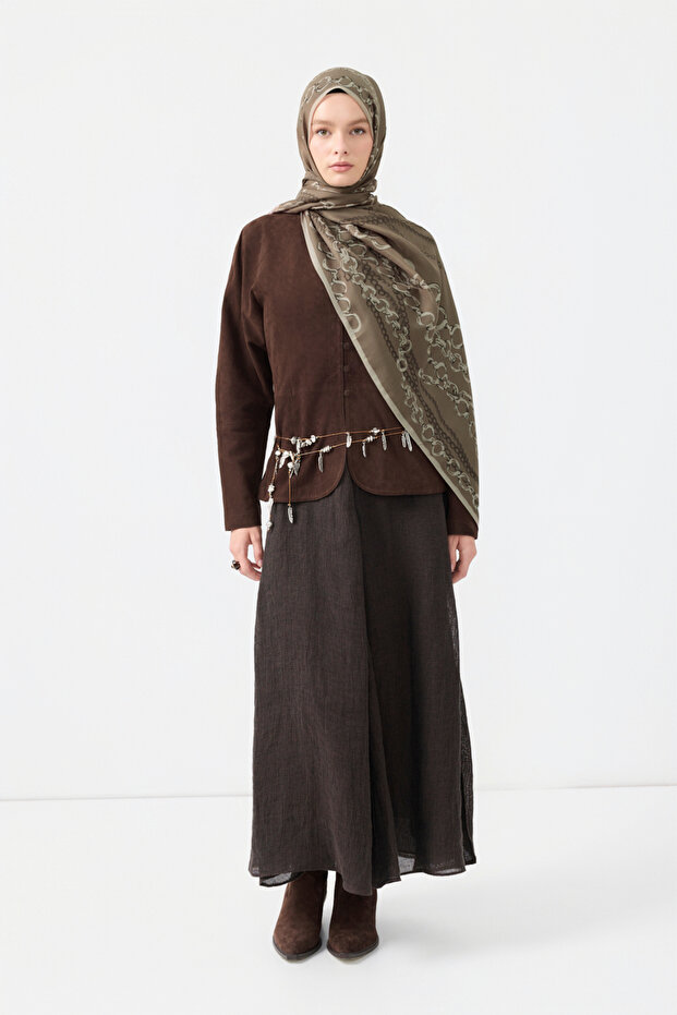 Cotton Twill Şal Loop Line Sütlü Kahve - 3