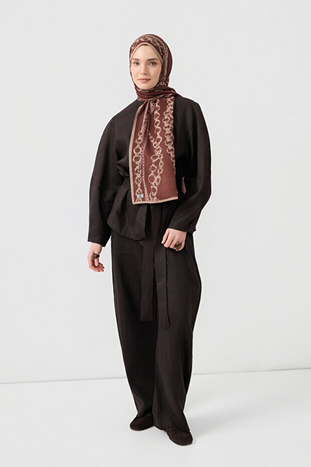 Cotton Twill Şal Loop Line Kızıl Kahve - 3
