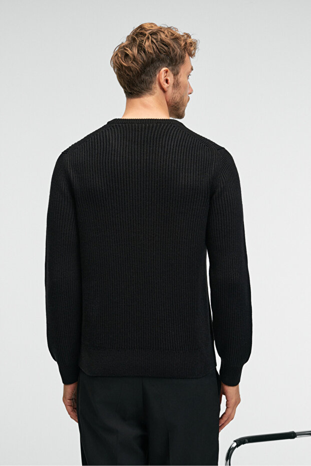 CABLIN Erkek Yuvarlak Yaka Regular Fit Triko Siyah Kazak - 6