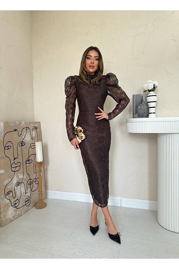 Güpür Detaylı Dantel Elbise - 4