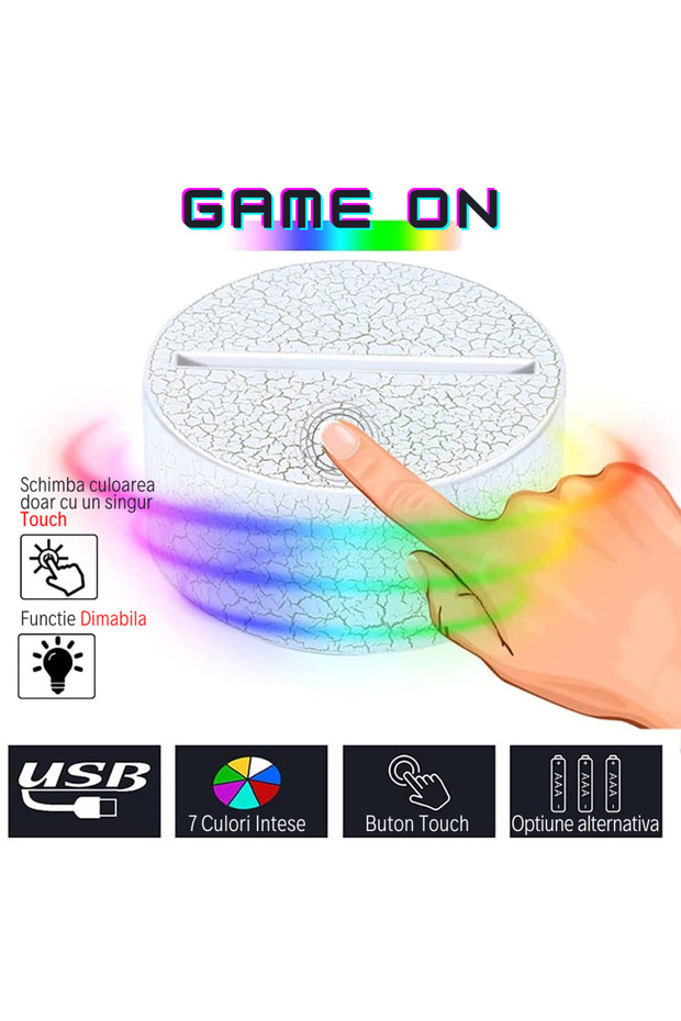 3D LED lamp for games with optical illusion, touch control base, USB / batteries, Game Zone model - 6