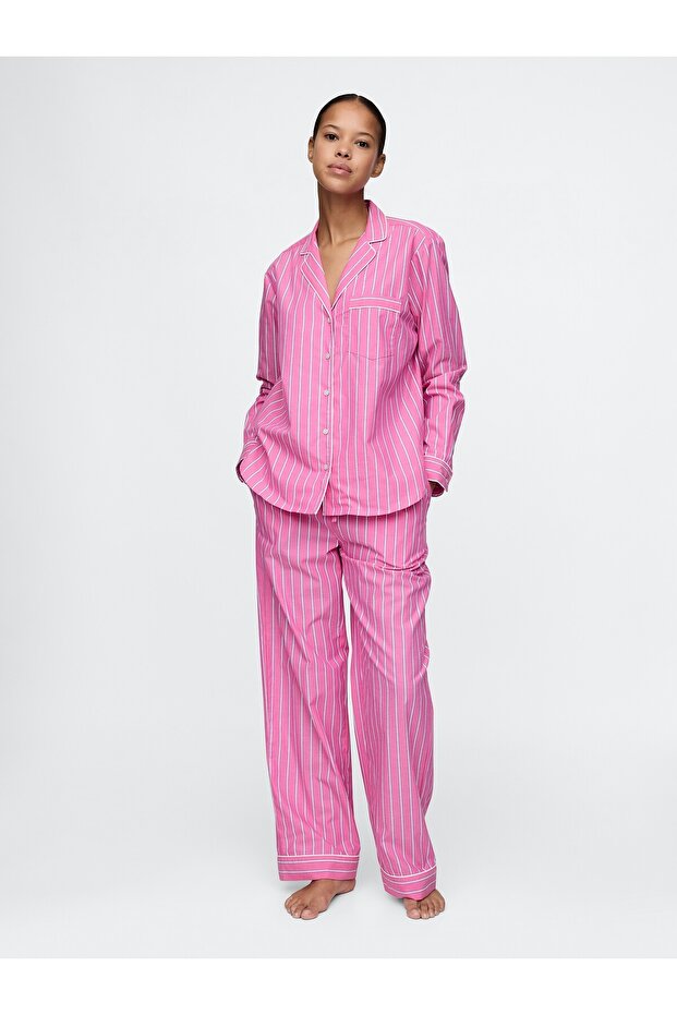 Kadın Pembe Poplin Pijama Gömlek - 4