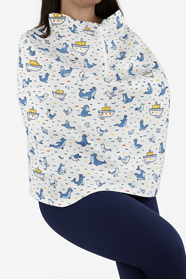 Deniz Temalı %100 Pamuk Fermuarlı Bebek Puset Örtüsü ve Emzirme Örtüsü - Çok Amaçlı Kullanım - 2