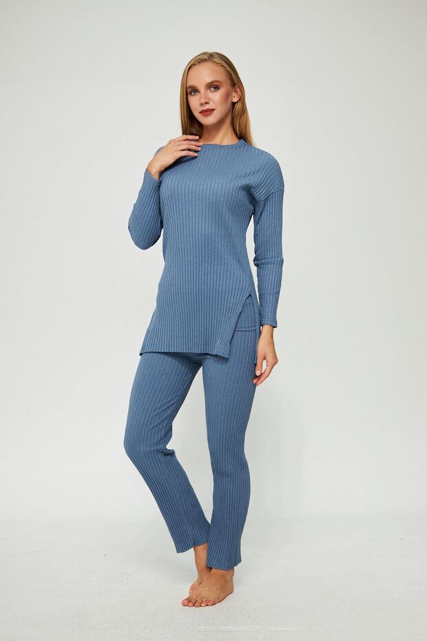 Women's Indigo Women's Ribbed Report & Tracksuit, Casual Home Wear Pajamas Set