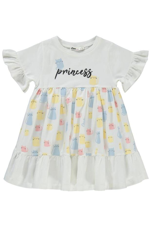 Cat Printed 2-5 Years Old Dress - Ecru 4-5 Years Old